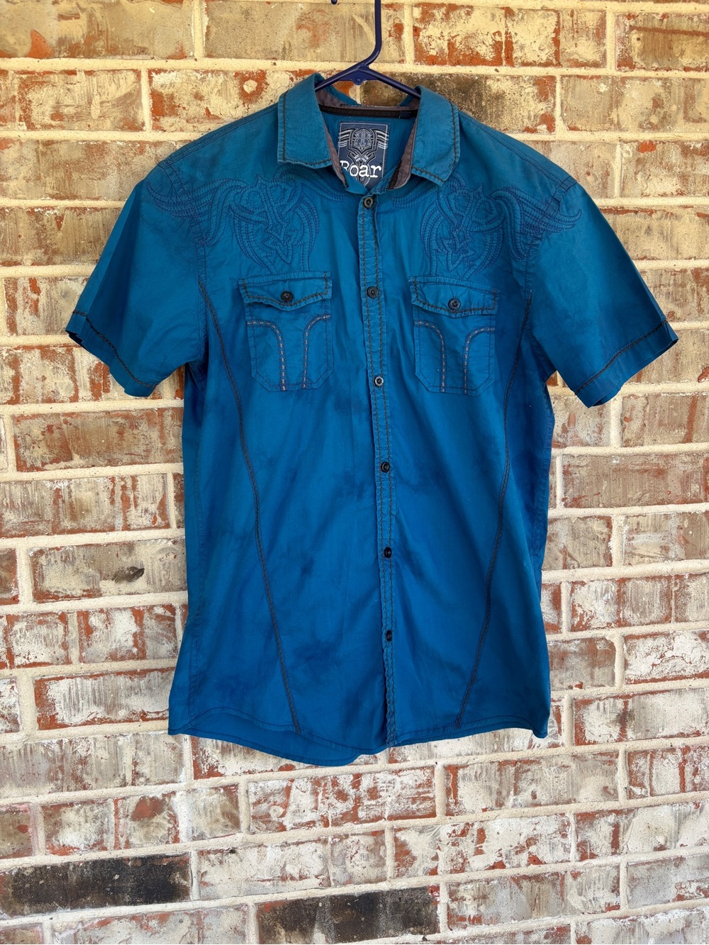 Roar Teal Blue Western Short-Sleeve Button-Down Shirt